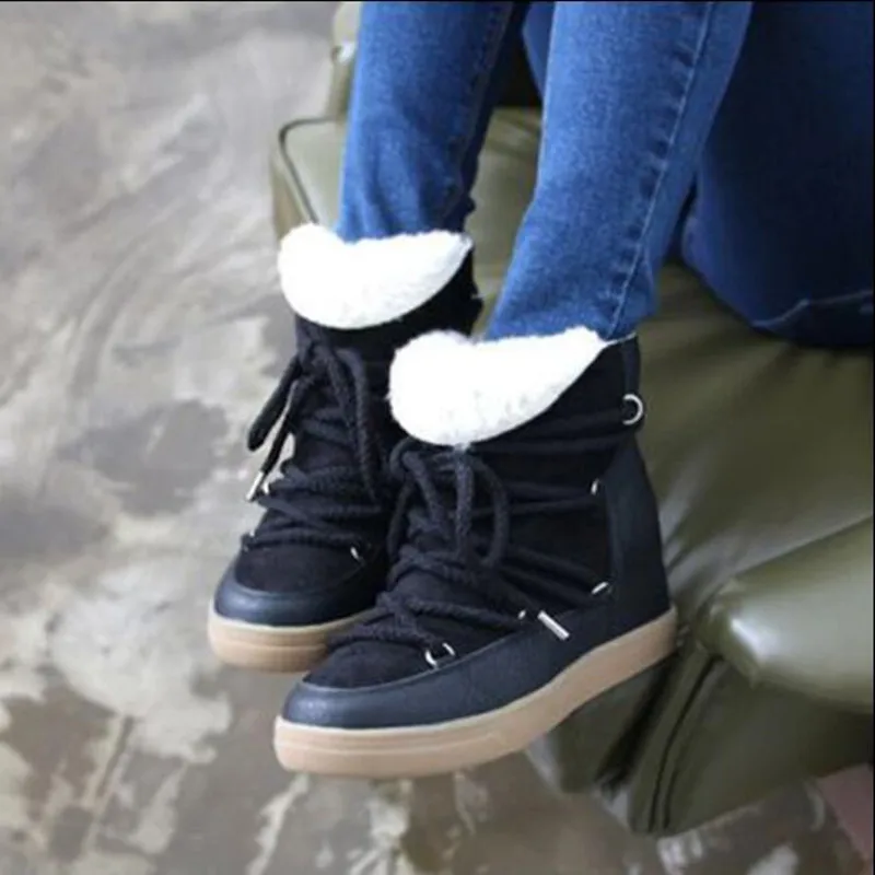 Zapatillas Mujer/модные зимние ботинки на меху увеличивающие рост теплые мотоботы