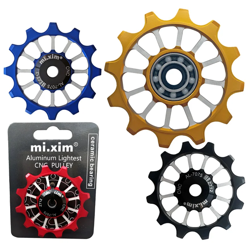 

mi.Xim 12T MTB Bicycle Rear Derailleur Jockey Wheel Ceramic Bearing Pulley AL7075 CNC Road Bike Guide Roller Idler 4/5/6mm