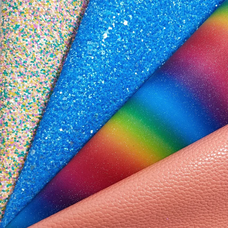 1PC 21X29CM Yellow Blue Mixed Green Chunky Glitter Leather For Making Bows Accessories LEOsyntheticoDIY S240 | Дом и сад