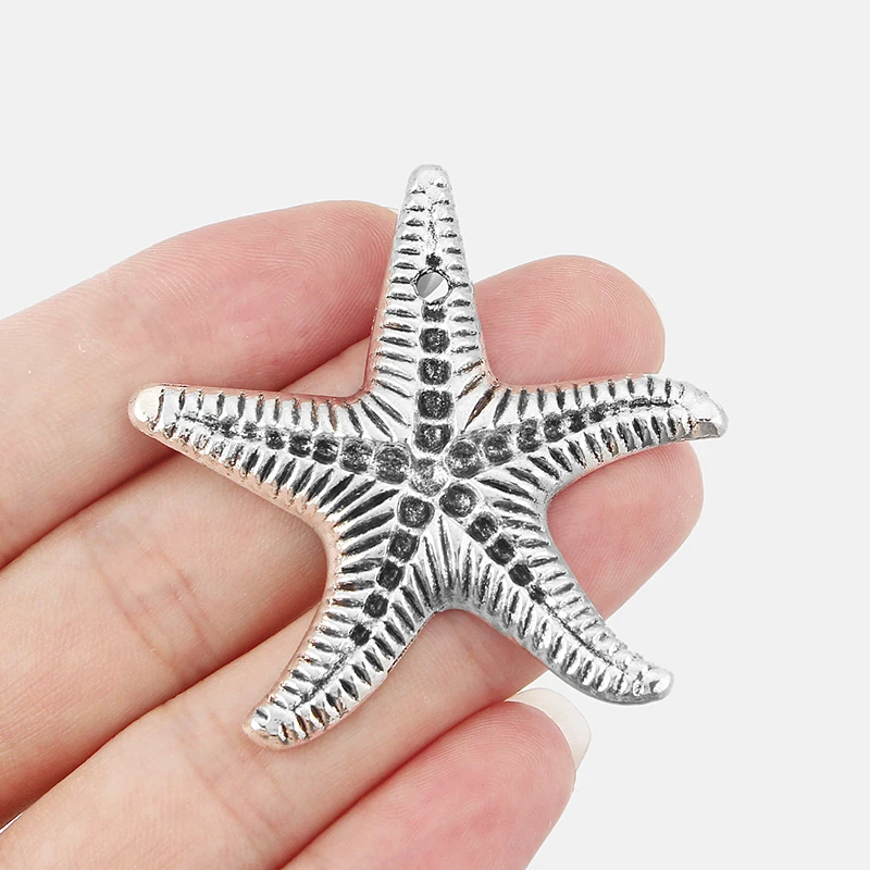 

4PCS Large Starfish Star Charms Pendants Beads for Necklace Making Jewelry Findings 53x51mm