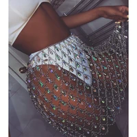 sexy bling metal chain diamonds sequin skirt women befree summer beach hollow colorful gem queen crystal night club party skirts
