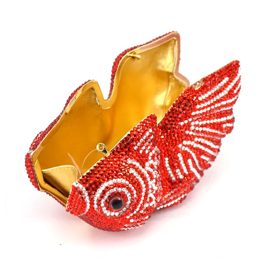 Красная Золотая рыбка Женский металлический Жесткий мини чехол свадебные клатчи