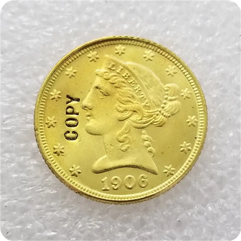 США 1900-1909 США 5 долларов "Liberty/Coronet Head-Half Eagle"(с девиз) копии монет - Цвет: 1906-P