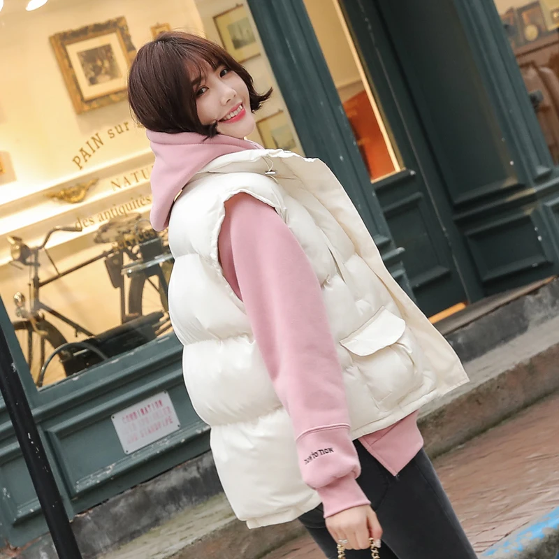 Rlyaeiz Short Women Winter Vest Coat 2018 Autumn Casual Pockets Down Cotton Padded Sleeveless Jacket Warm Waistcoat | Женская одежда