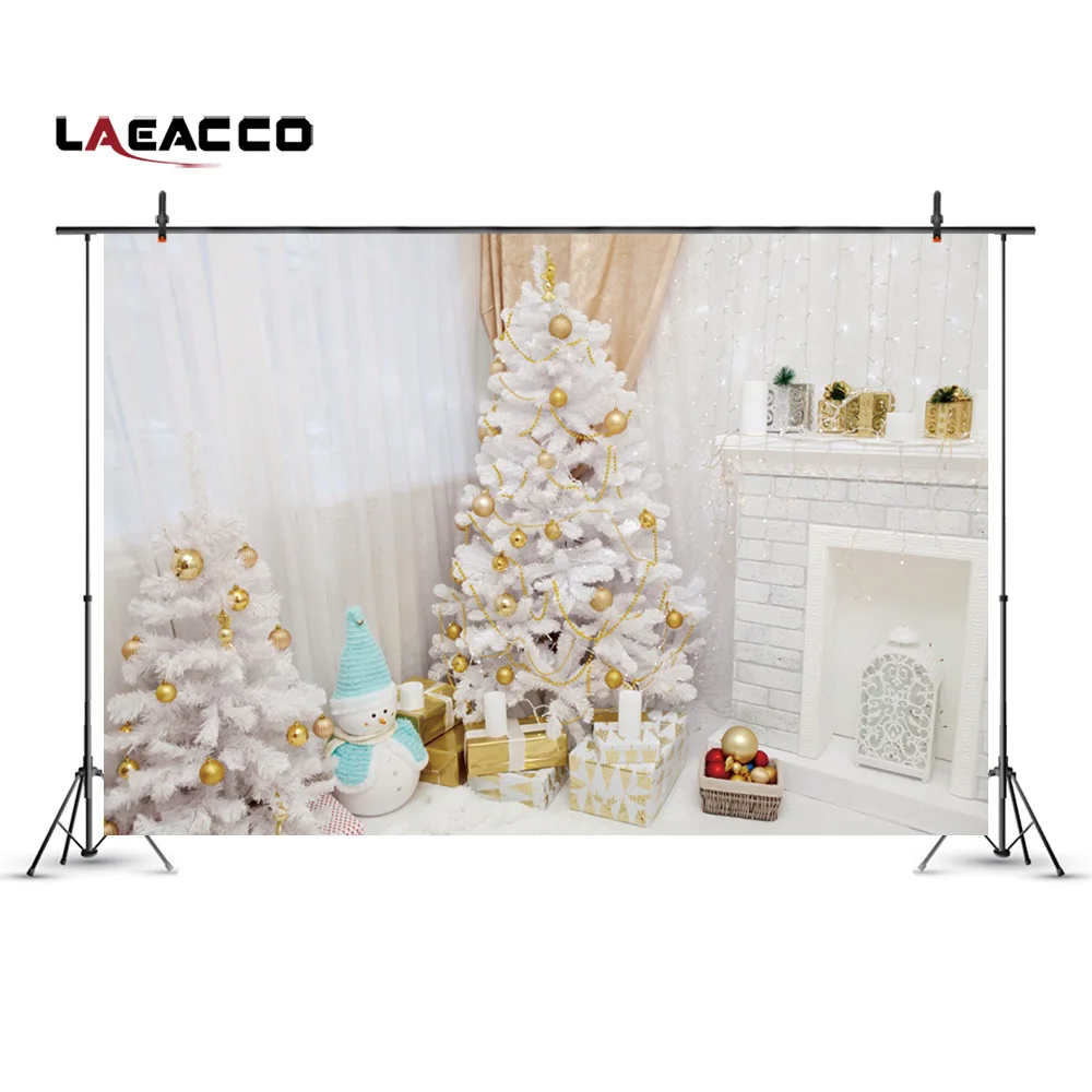 Laeacco Christmas Tree Fireplace Curtain Light Decor Wall Photography Backgrounds Vinyl Custom Camera Backdrops For Photo Studio |