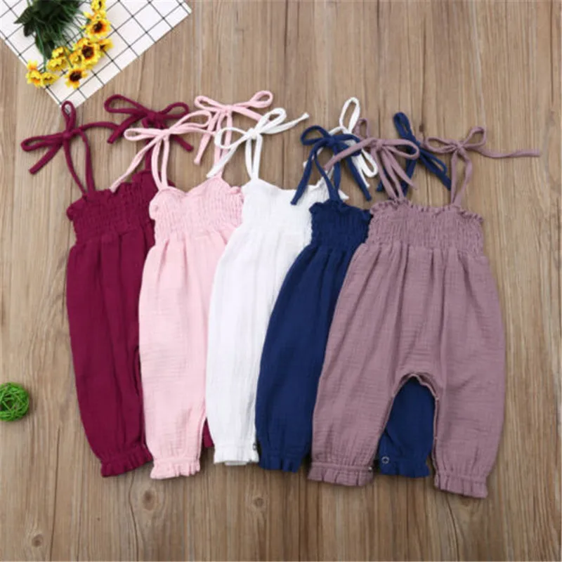 

Baby Boy Girl Cotton Bodysuit Newborn Baby Girls Boys Pure Color Sleeveless Sling Bodysuit Jumpsuit Bib Pants Overalls Outfits