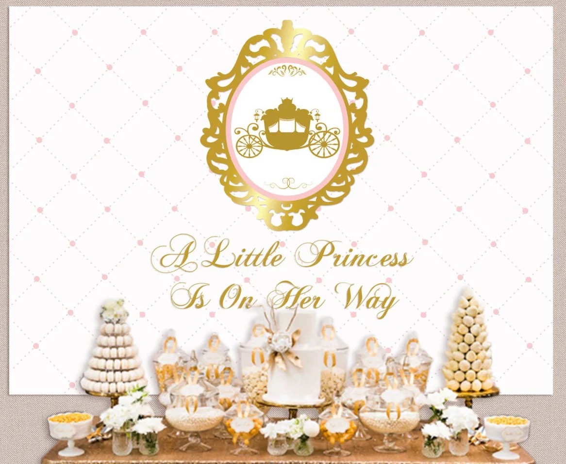 

custom pink gold princess carriage crown baby shower 1st birthday backdrops High quality Computer print party background