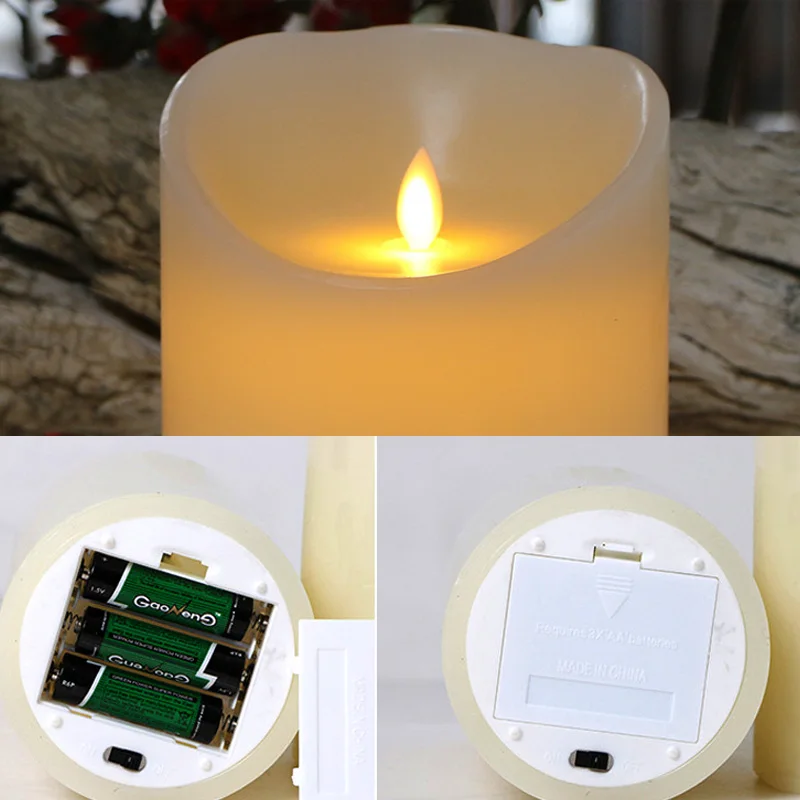 

3pcs Battery Operated LED Candle Moving Wick LED Wax Candle Light Flameless Candlestick for Wedding Christmas Home Decor