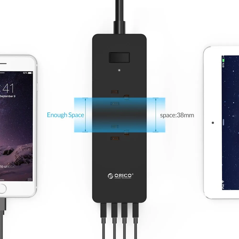 Orico Оригинальная Черная IPC 2A4U US лента питания с 1 5 силовой линией 20 Вт 2 выхода 4 usb