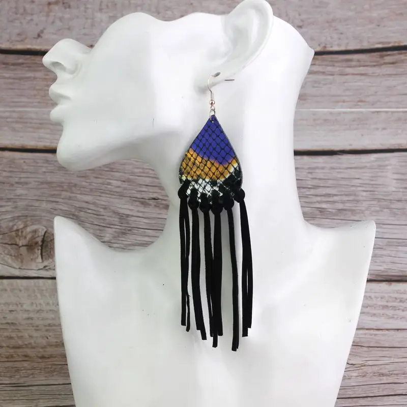 ZWPON Extra Long Suede Leather Tassel Fringe Earrings for Women 2019 Fashion Genuine Leather Teardrop Earrings Leather Jewelry