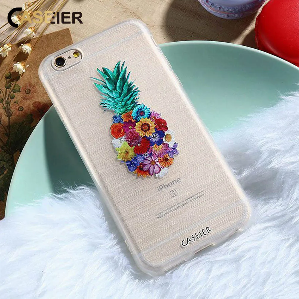 Caseier выпуклый силиконовый чехол для iPhone 7 6 6s плюс 5 SE цветы ананас Арбуз мороженое