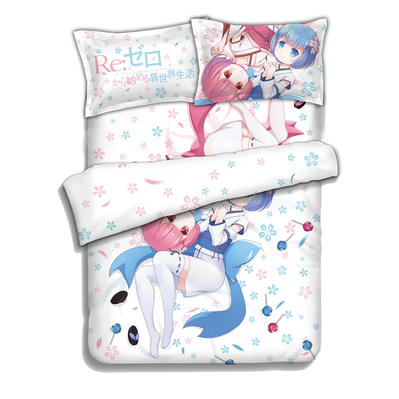 

Japanese Anime Re:Zero kara Hajimeru Isekai Seikatsu Rem Ram Bedding Sheet Bedding Sets Bedcover Pillow Case 4PCS