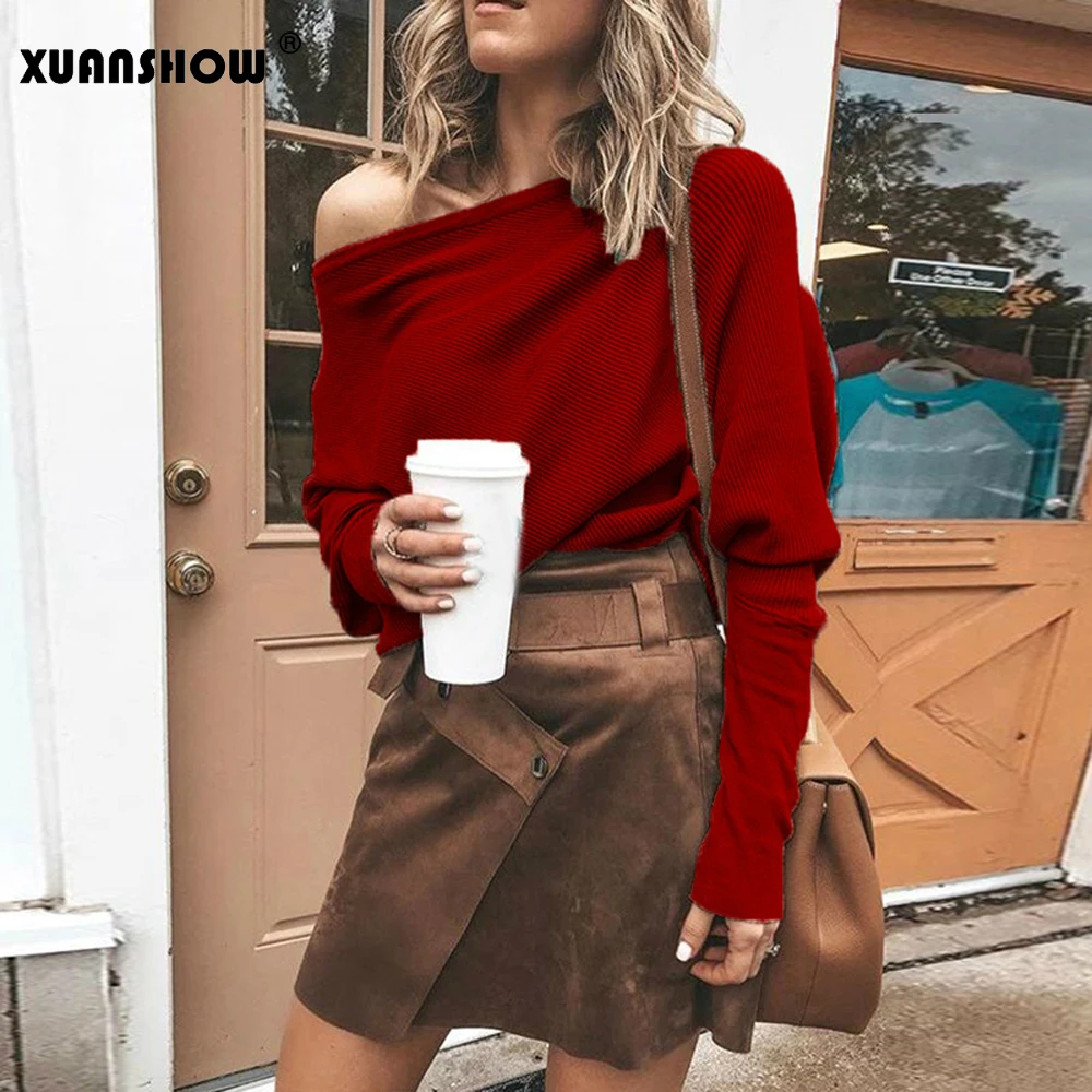 Новинка 2019 осенне зимняя женская толстовка XUANSHOW с длинным рукавом летучая мышь