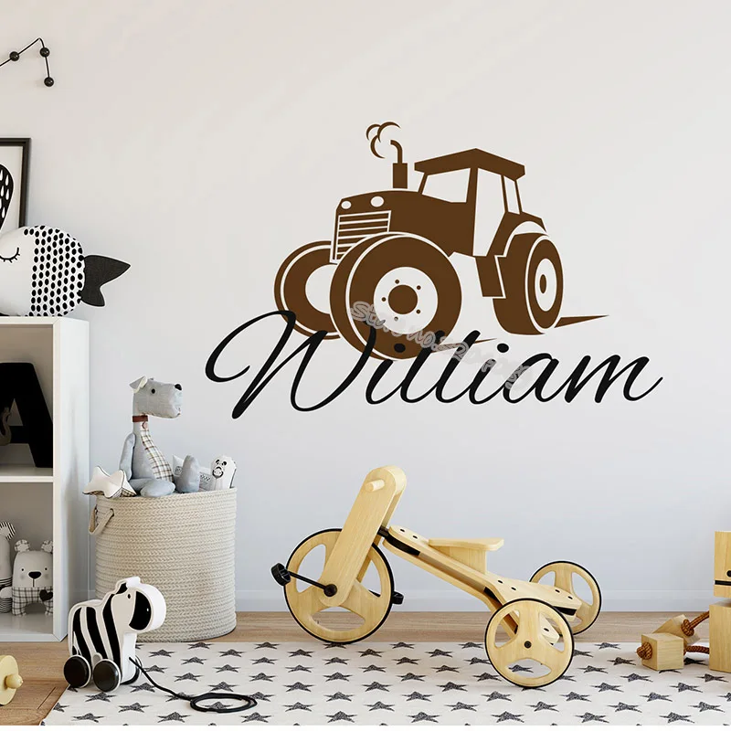 Cartoon tractor Wall Decal Personalized Boy Custom Name Car sticker Farm Tractor decor Nursery Baby room vinyl mural EB594 | Дом и сад
