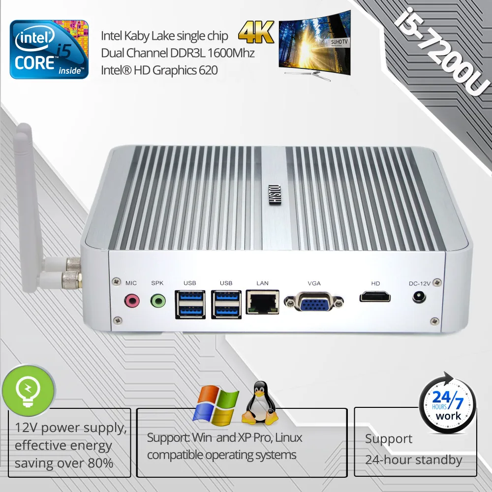 Intel Core i5 мини ПК Windows 10 7200U i3 7100U безвентиляторный игровой компьютер 8250U DDR4 с