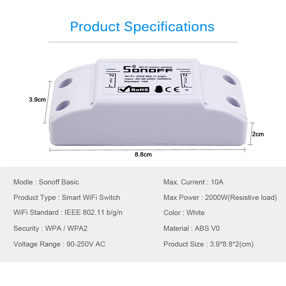 Itead Sonoff базовый Wifi умный переключатель DIY Беспроводное дистанционное интеллектуальное реле для домашней автоматизации модуль управления работа с гнездом Alexa