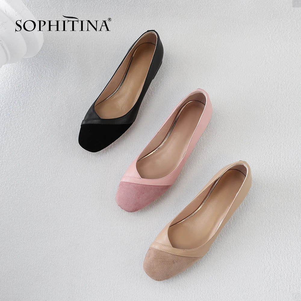 SOPHITINA/Новинки 2019г. Всесезонные женские туфли-лодочки на ходьбу. Женская обувь из натуральной замши в сочетании двух цвета. Удобные туфли больших размеров 33-43 с округленным мыском на сплошной подошве. SO80
