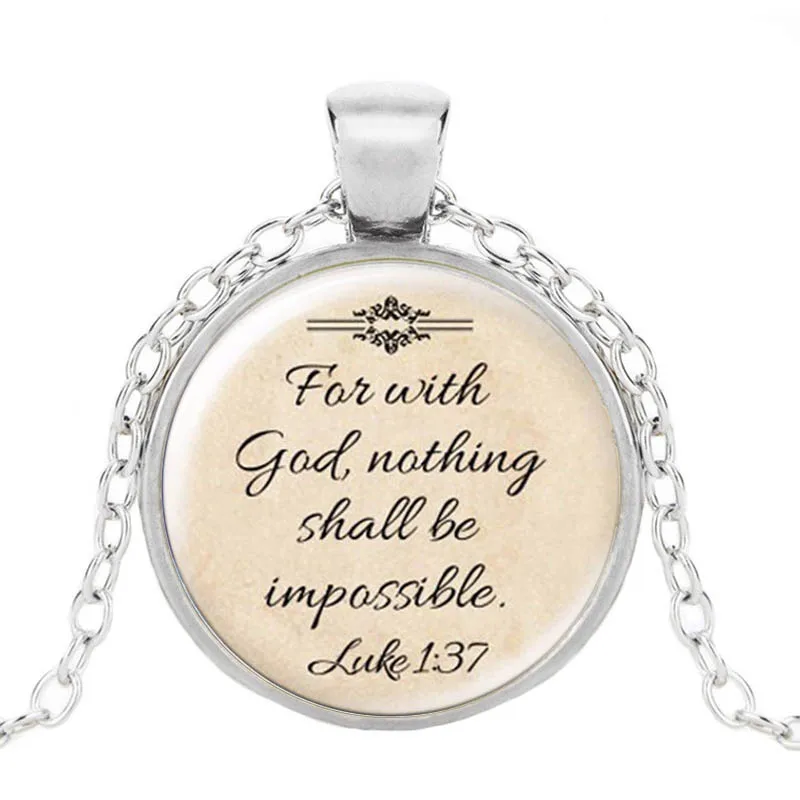 

Jesus Christian Jewelry Necklace Faith for God Nothing is Impossible Saying Quote Crystal Jewelry necklace
