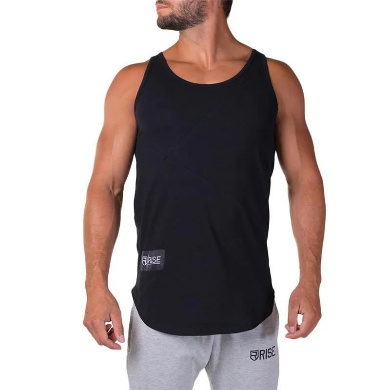 Тренажерные залы RISEFIT Стрингер хлопок майка одежда Бодибилдинг соединяется до и