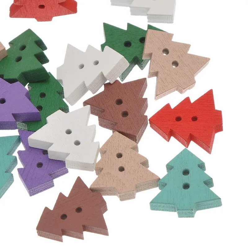 Деревянные декоративные пуговицы в виде рождественской елки размером 17x8 мм