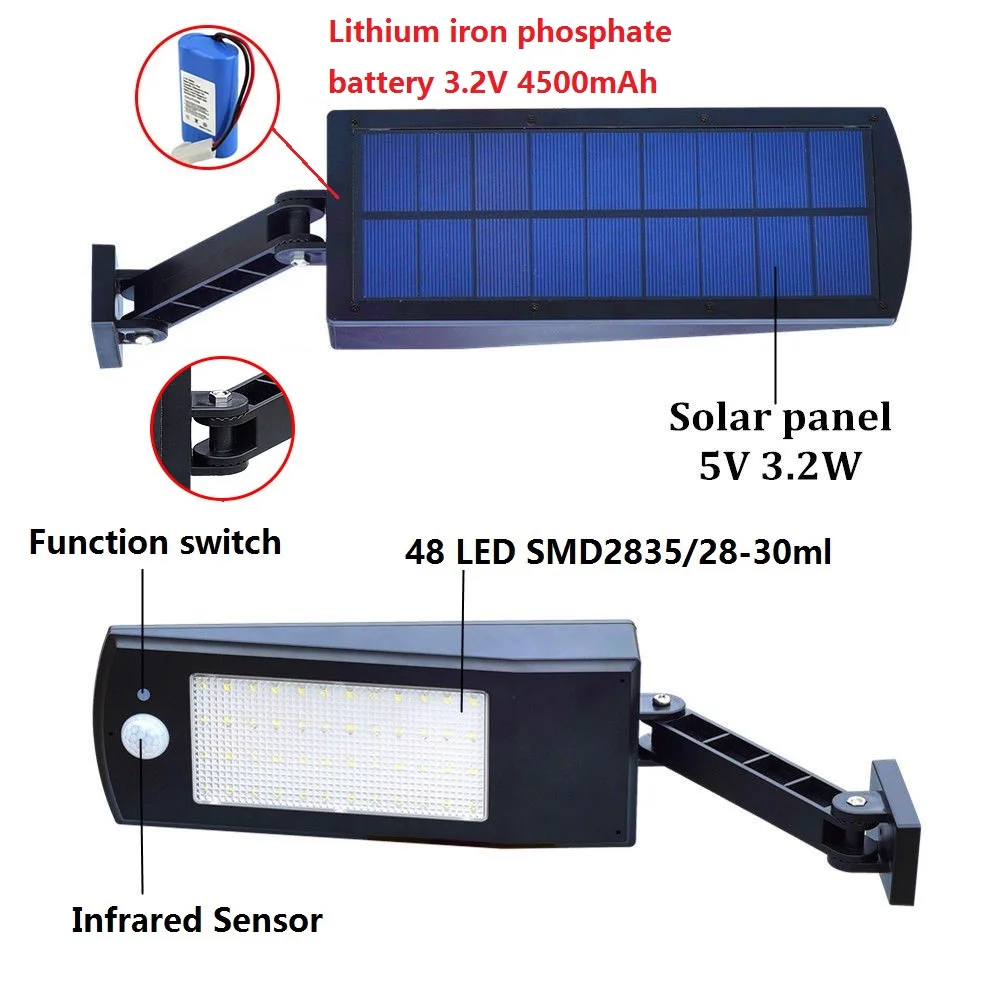 Солнечный свет 48 led 900LM сад настенный светильник PIR Сенсор Motion 4 режима аварийного