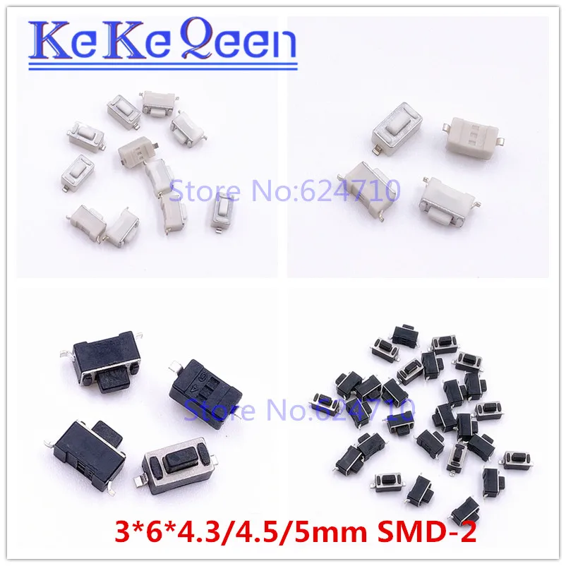 100 шт SMD 2PIN 3*6*4 3 мм 5 3*6*5 тактовый переключатель 3x6x4 3/4 5/5 разъемы кнопочный