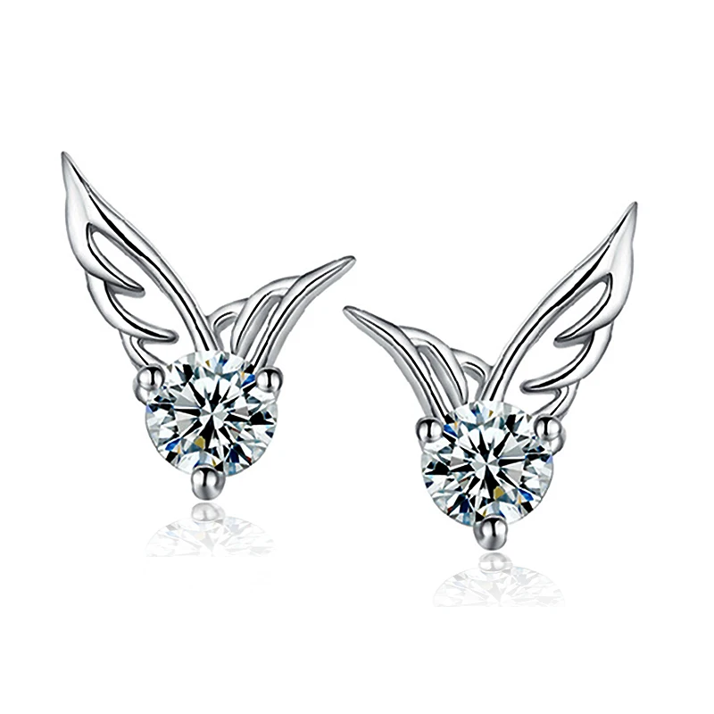 

Female Fashion Angel Wings Stud Earrings 925 Sterling Silver Setting With Clear Cubic Zirconia Stone Jewelry For Woman