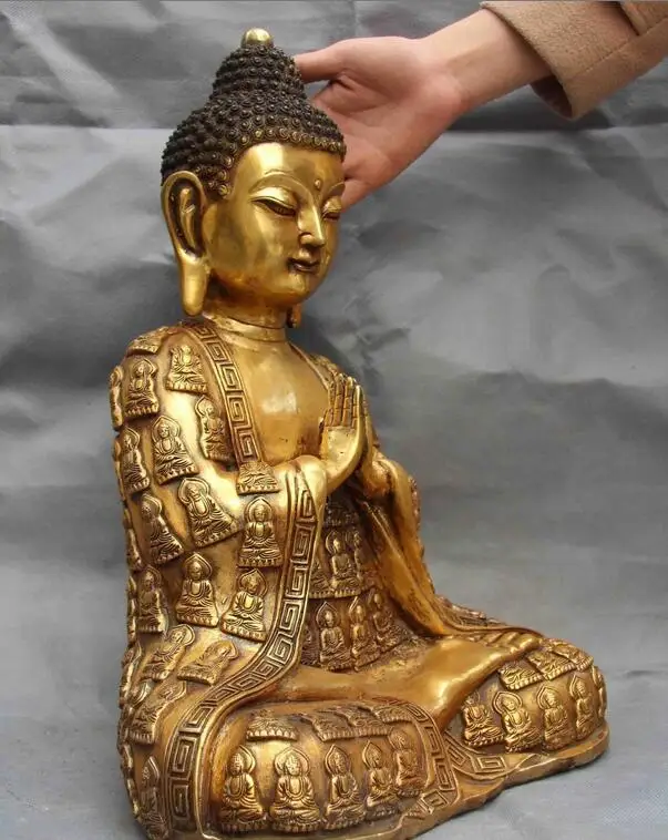 Буддизм храм Медь бронзовая позолота Шакьямуни Амитабха Rulai статуя бога Будды -
