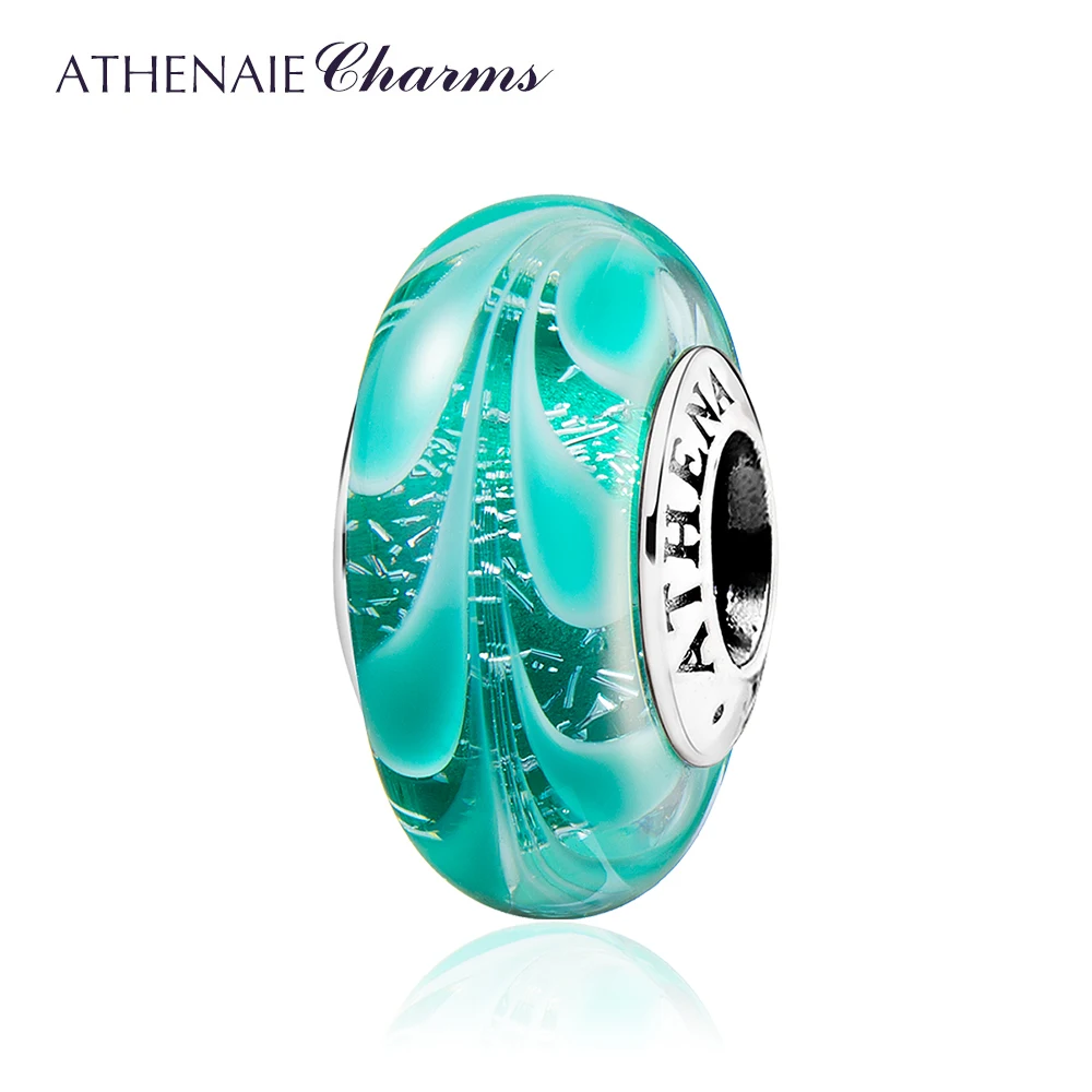 Бусины из муранского стекла ATHENAIE, 925 пробы, серебряные, Гавайские подвески, бусины из листьев для браслетов и браслетов, зеленый цвет