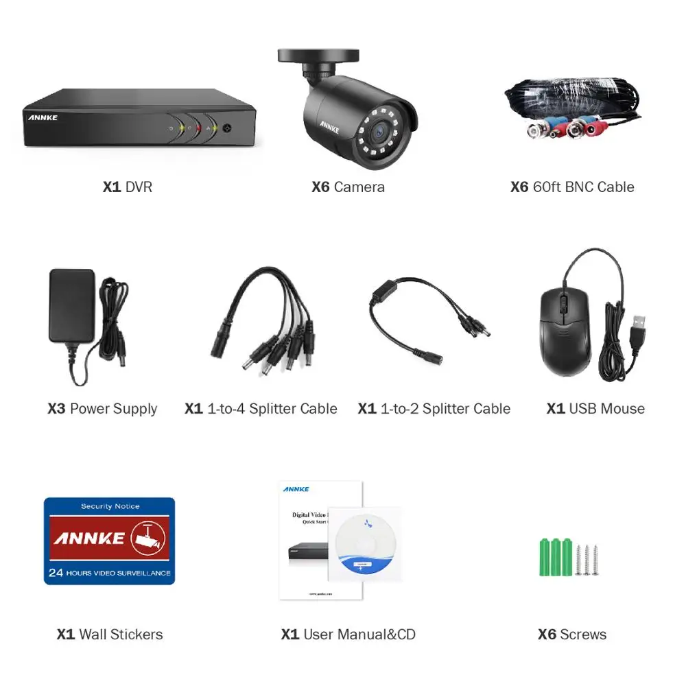 ANNKE 8CH HD 1080P видео система безопасности 1080N H.264 + 5in1 DVR с 6X2 Мп TVI цилиндрическая