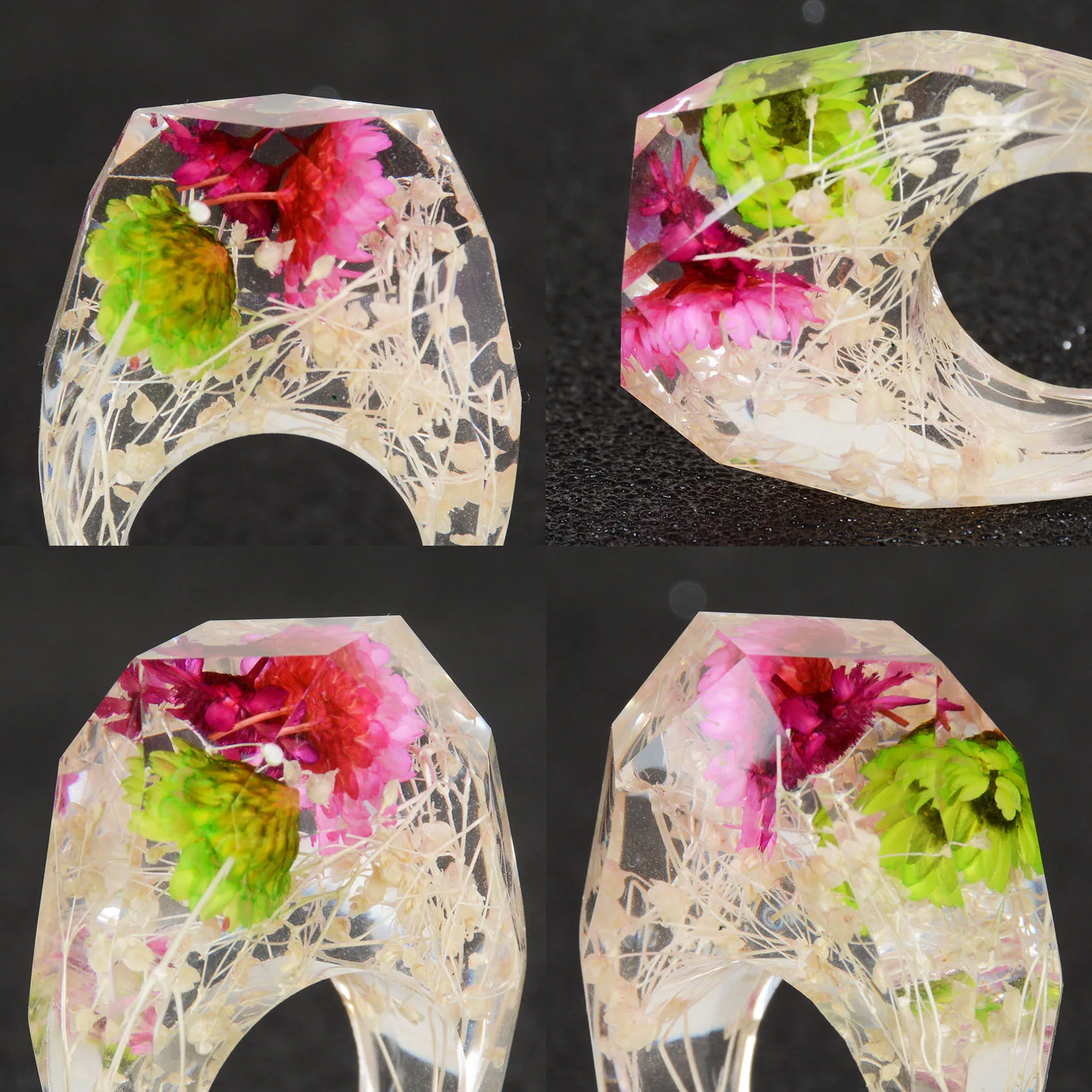 Женское кольцо из смолы с кристаллами и цветными цветами|band ring|resin ringring finger |