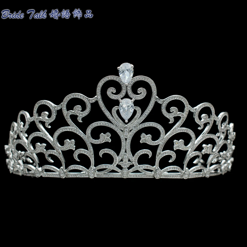 

Luxury Heart Love Bridal Tiara Micro Pave AAA CZ Crown Wedding Veil Tiara Headband Hair Accessory Pageant Headpiece TR15119