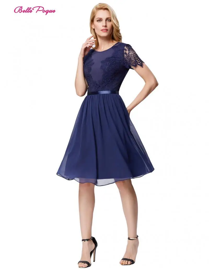 Belle Poque Women Short Sleeve Lace Patchwork Hollow Dress O-neck Breathable A-line Ladies Elegant Party Summer | Женская одежда