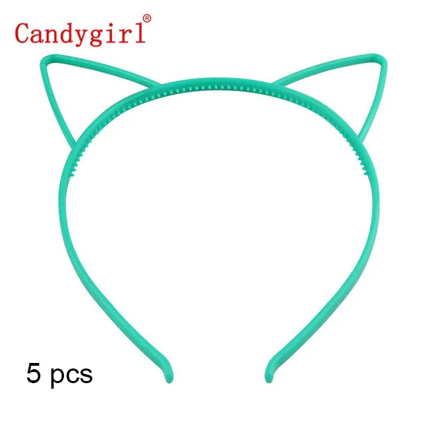 5pcs green headband 5 шт., пластиковые ободки с кошачьими ушками, разноцветные повязки для волос для девочек, детские праздничные принадлежности и повседневные украшения, ювелирные изделия для волос, аксессуары - Цвет: 5pcs green headband