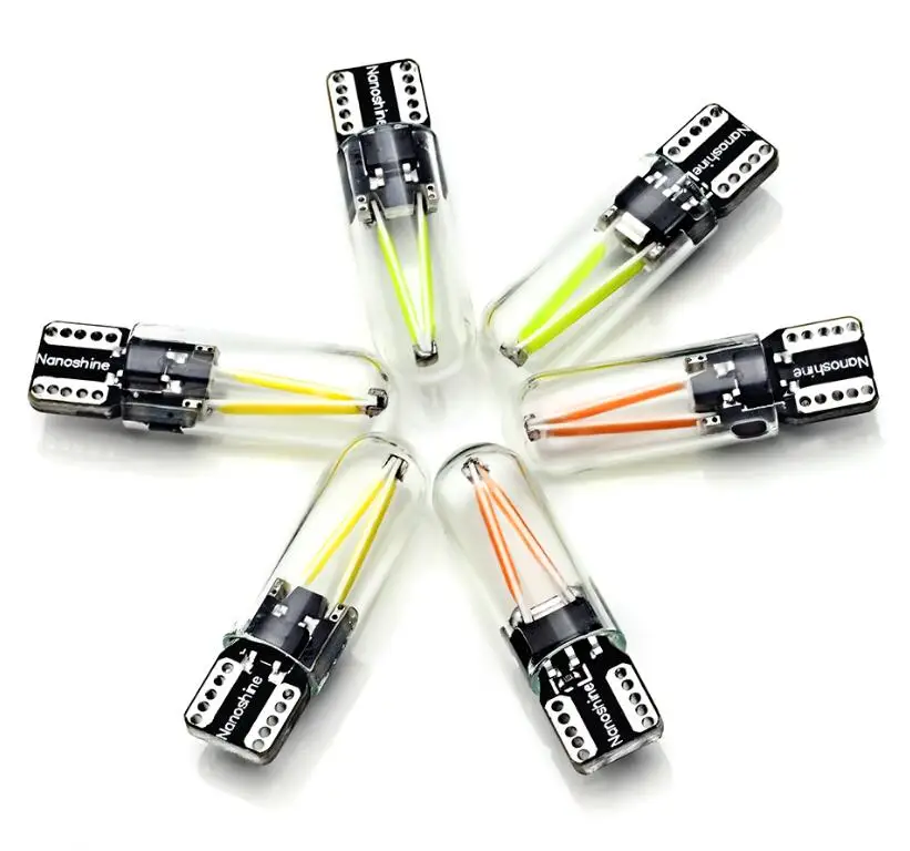 4 шт. T10 W5W led COB стеклянный автомобильный светильник Led накаливания автомобильные