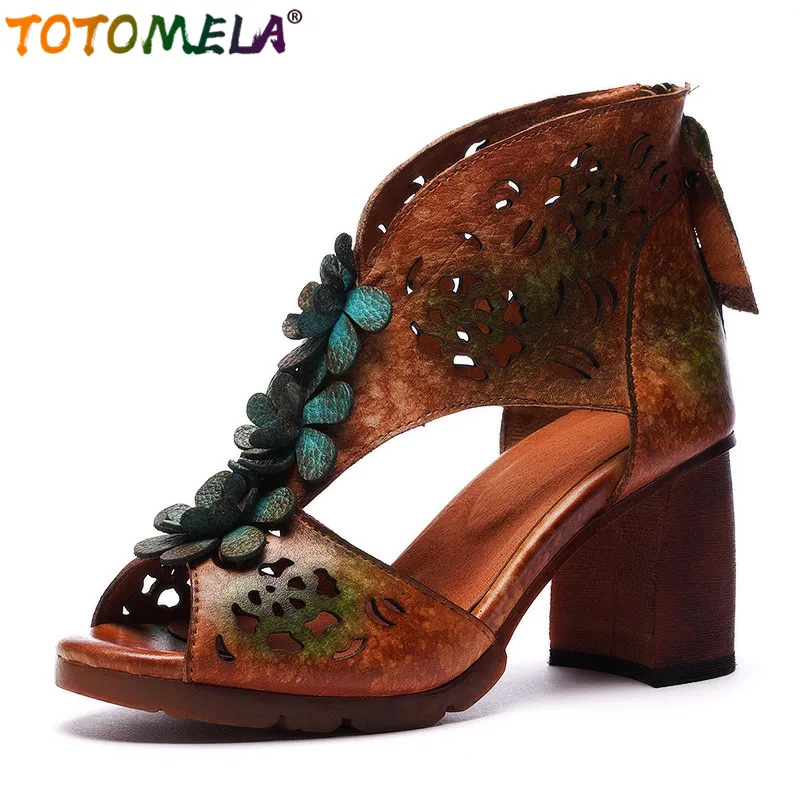 TOTOMELA/ г.; Новое поступление; босоножки на высоком каблуке; женские Вечерние туфли на толстом квадратном каблуке с открытым носком на молнии в богемном стиле