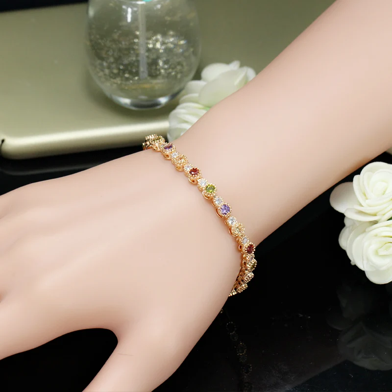 ThreeGraces New Design CZ Bracelet Gold Color Multicolored Green Purple Red Women Vintage Cubic Zirconia Bracelets Bangles BR093 | Украшения