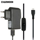 Блок питания переменного тока для Raspberry Pi 3, 5 В, 2,5 А, USB-адаптер для зарядного устройствапереключатель ВКЛ.ВЫКЛ., Кабель Micro-USB для быстрого питания + плюс