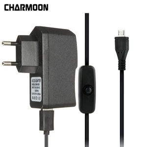 Блок питания переменного тока для Raspberry Pi 3, 5 В, 2,5 А, USB-адаптер для зарядного устройствапереключатель ВКЛ.ВЫКЛ., Кабель Micro-USB для быстрого питания + плюс