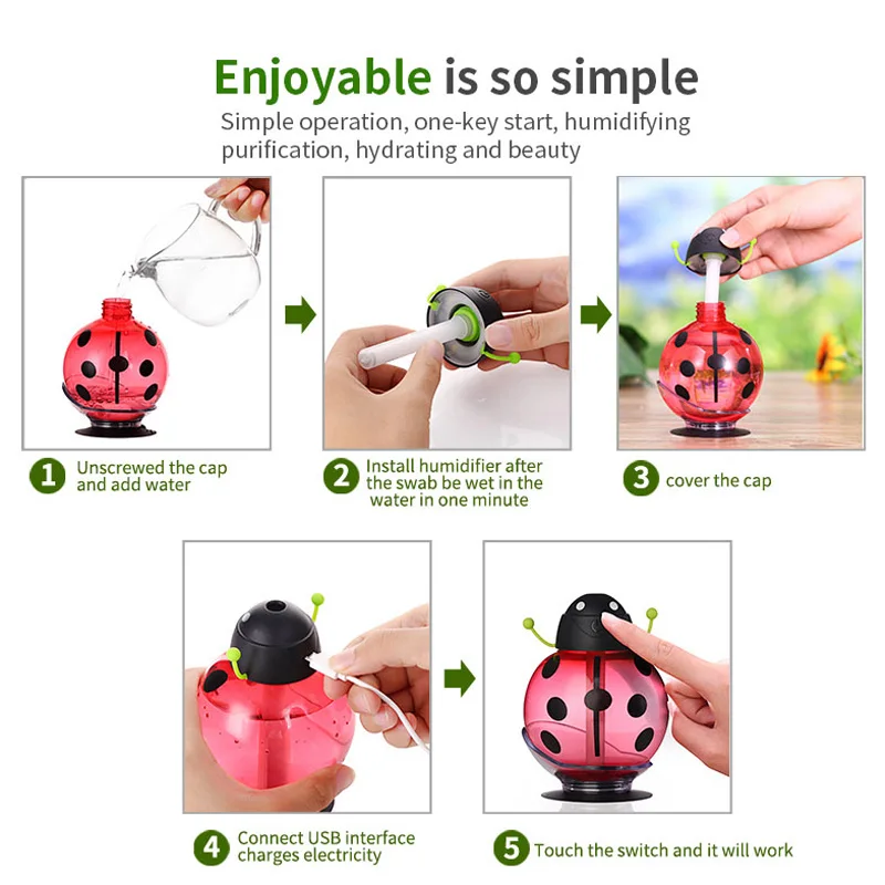 Ladybug Ultrasonic Car Humidifier USB Mini Aroma Essential Oil Diffuser Aromatherapy Mist Maker Home Office | Автомобили и