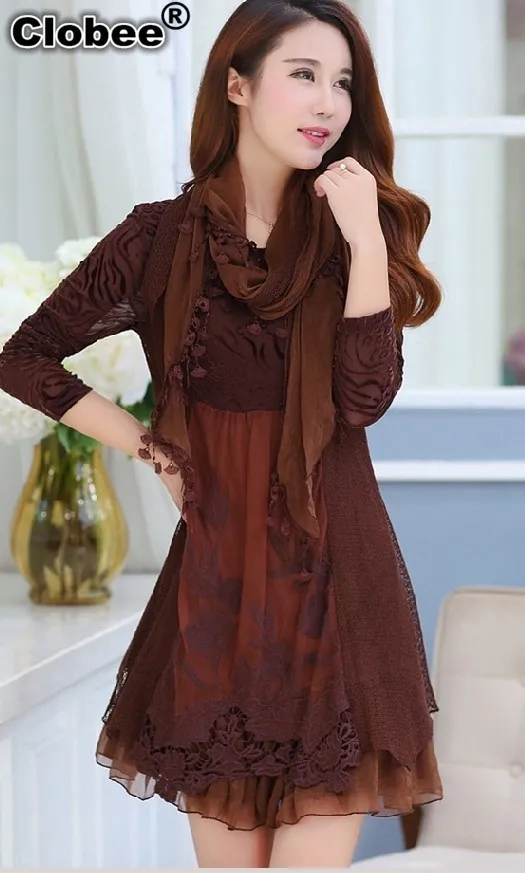 Платья осень зима кружевное платье для мамы среднего возраста размера плюс