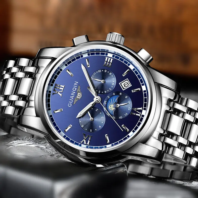 GUANQIN Watch Men Luxury Brand Automatic Self-Wind Business Stainless Steel Waterproof Mechanical Wristwatch Men Hour Clock enlarge