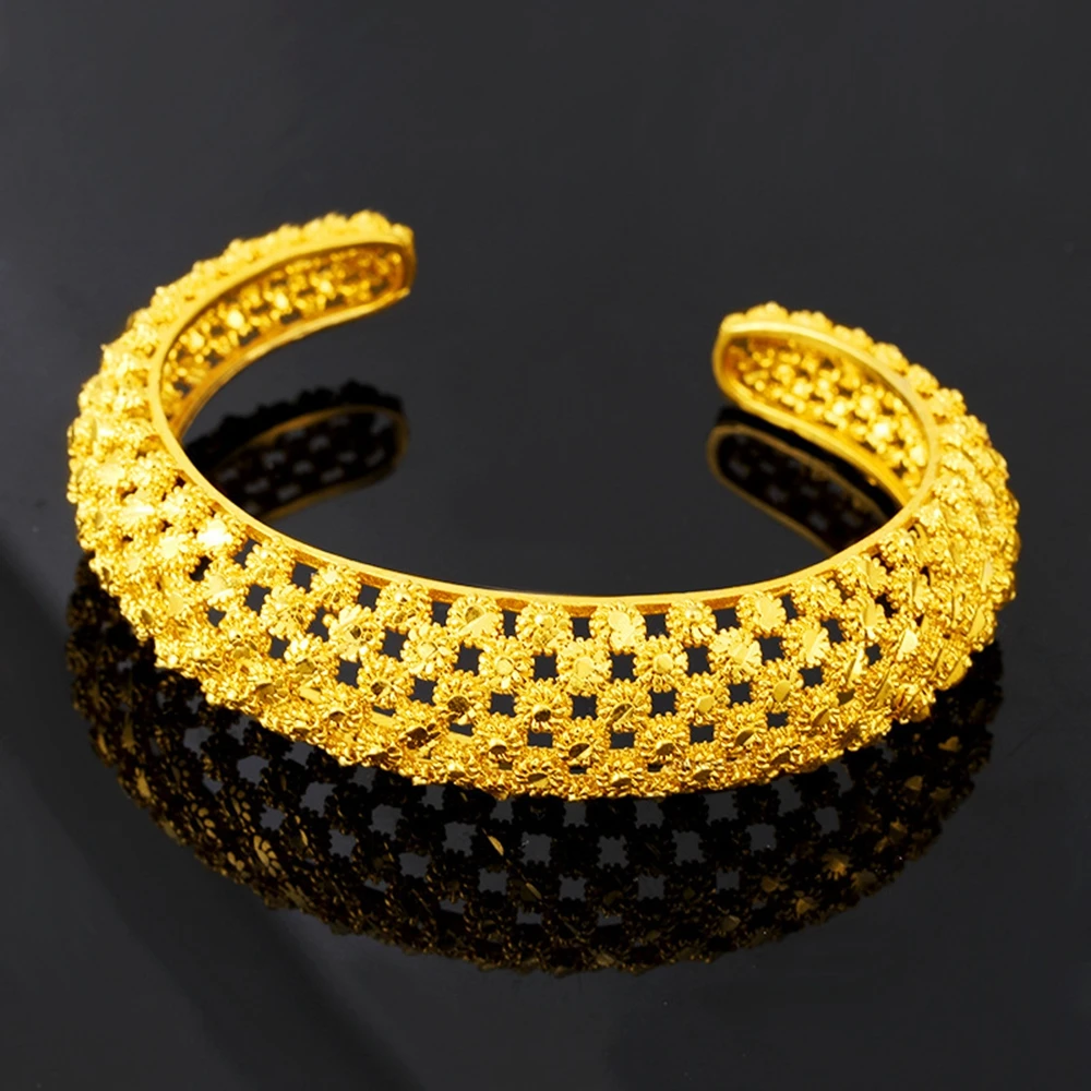 Mesh Cuff Bangle Yellow Gold Filled Solid Womens Bracelet Wedding Party Gift