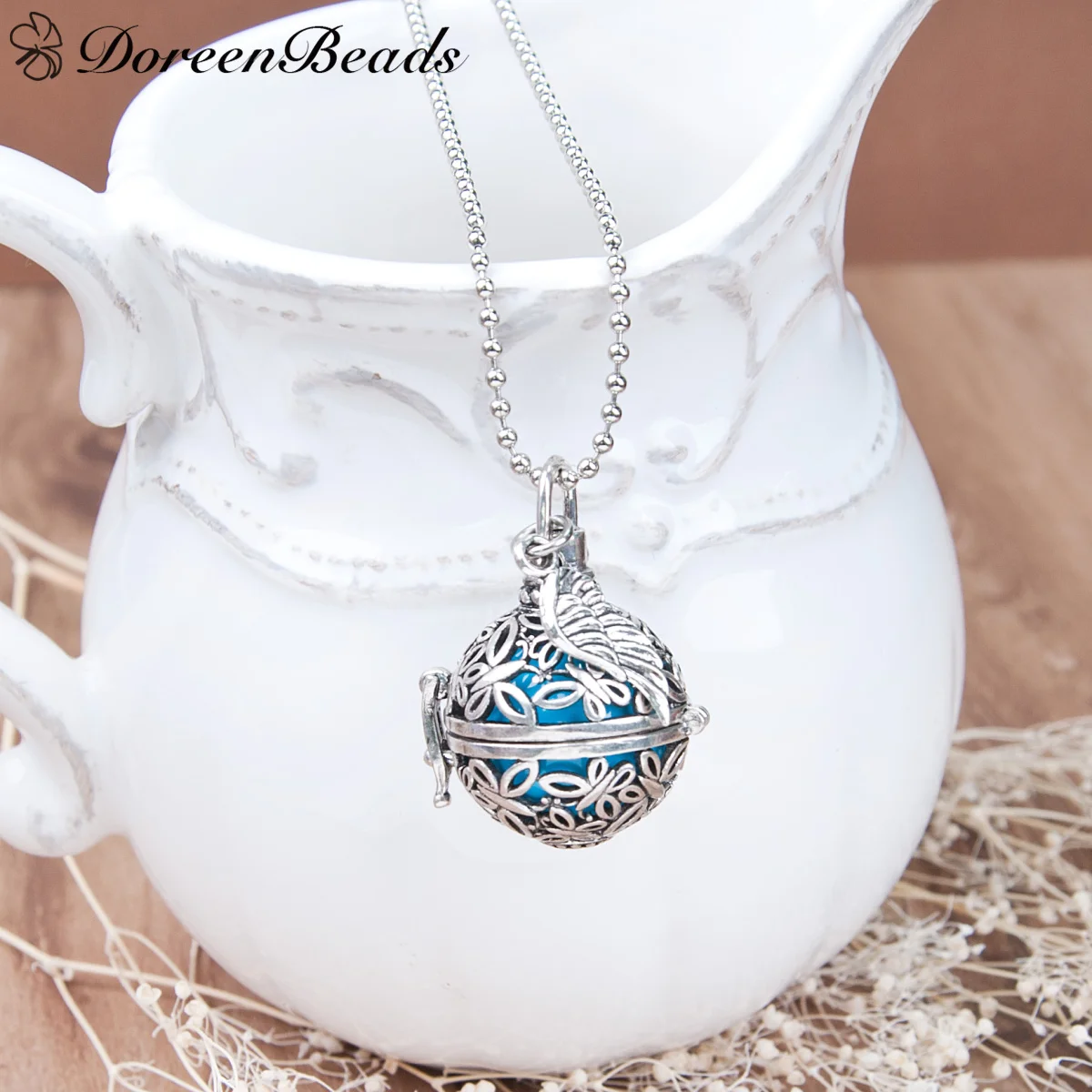 DoreenBeads ожерелье шаровая цепь серебряного цвета коробка с подвеской крыльями