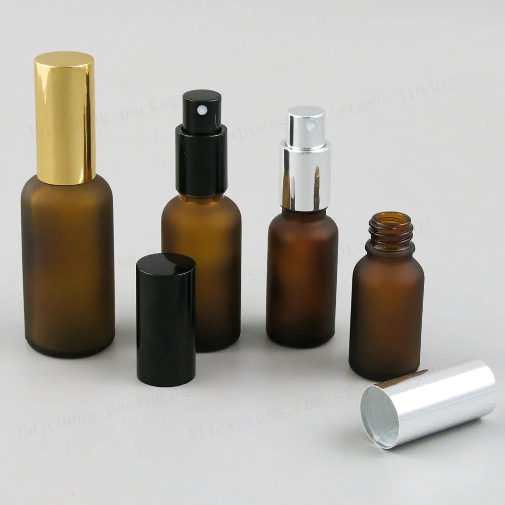 

100ml 50ml 30ml 20ml 15ml 10ml 5ml Frost Amber Glass Perfume Bottle With Fine Mist Sprayer 12pcs