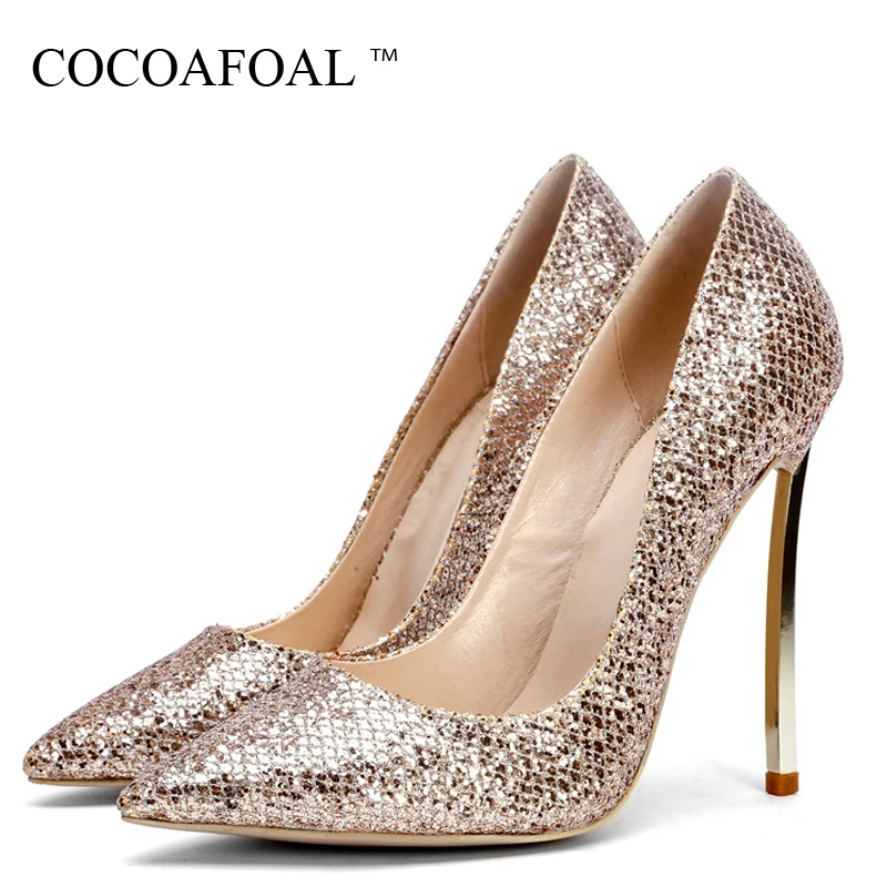 Женские туфли на высоком каблуке COCOAFOAL серебристые/золотистые туфли-лодочки с