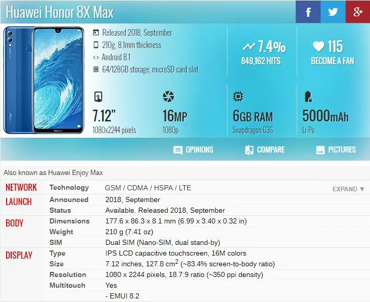 Оригинальный ЖК-дисплей для Honor 8X Max 10 дюймов сенсорная панель Huawei Enjoy