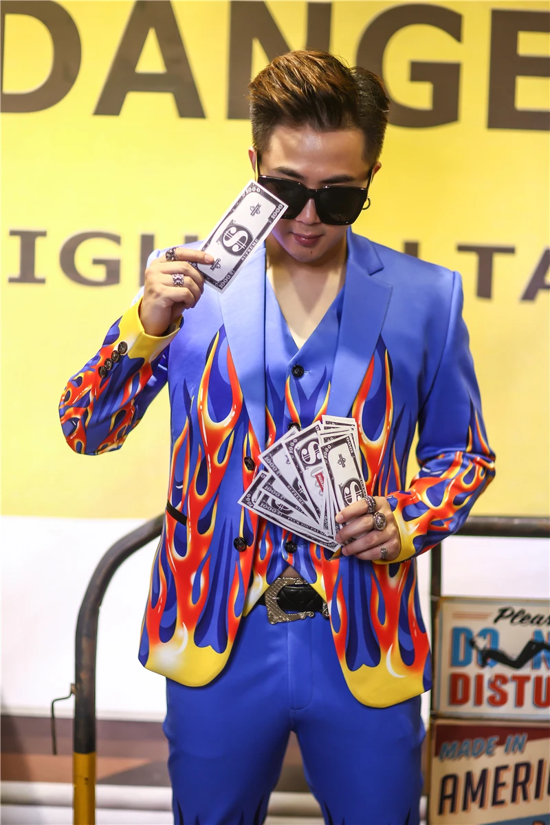 S XL! Хит! Новый осенний сценический костюм DSDJ с синим пламенем для ночного клуба