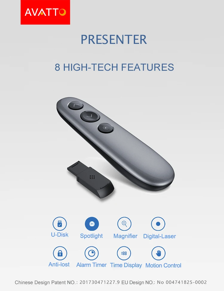 Пульт дистанционного управления AVATTO H100 Spotlight Magnify Presentation с воздушной мышью, 2,4G Беспроводная цифровая лазерная указка PPT Presenter