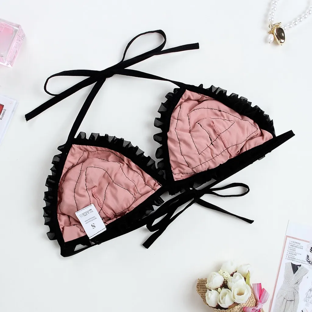 Pijama женская пижама комплект для сна розовый бюстгальтер атласный треугольный вырез Bralette брюки белье пижамы женские пижамные комплекты Пижама атласная Femme